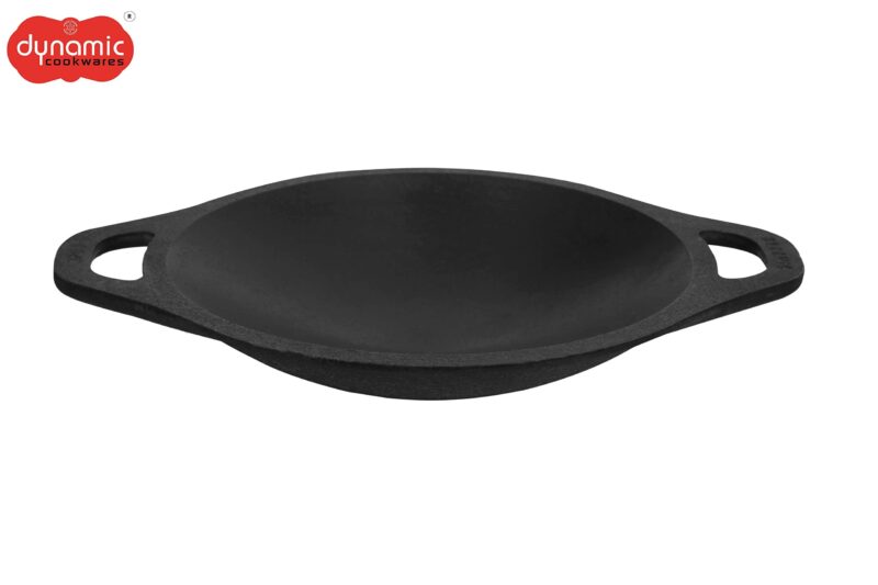 DYNAMIC COOKWARES Premium Pre-Seasoned Even matt Finish Cast Iron Appam Pan 8 Inch/22.05 cm | Gas Compatible | Naturally Nonstick Appam Patra/Chatti/Kallu/Palappam Pan, 100% Pure & Toxin-Free, Black - Image 3