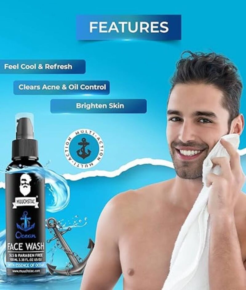 Muuchstac Ocean Face Wash for Men | Fight Acne & Pimples, Brighten Skin, Clears Dirt, Oil Control, Refreshing Feel - Multi-Action Formula (100 ml) - Image 6