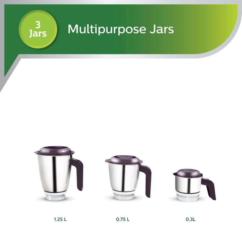 PHILIPS HL7505 500W Mixer Grinder (White and Purple) - Image 4
