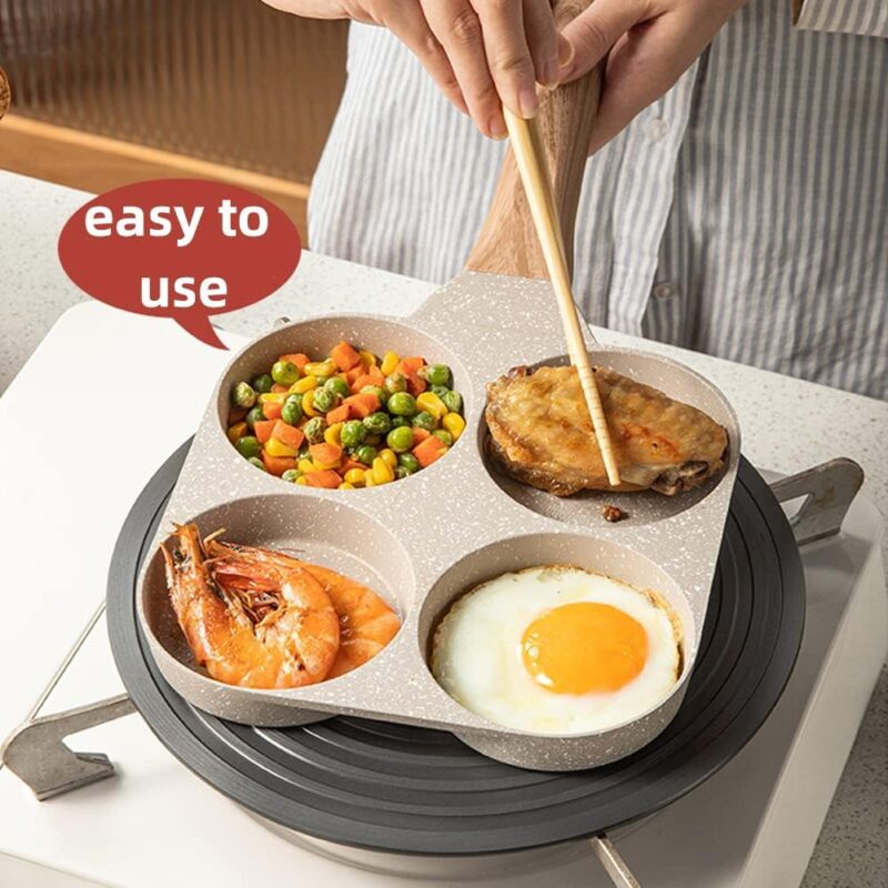 SCAMA 4 Cups Egg Pan Omelette Pan Frying Pan Crepe Pan Granite Egg Cooker Breakfast Pancakes Pan Suitable for Gas Stove Cookware (White) (Model : SYNMORE) - Image 2