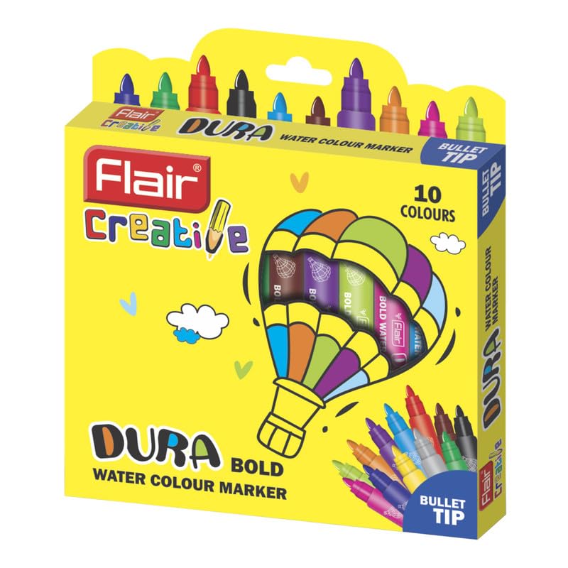 Flair Creative Series 10 Wooden Aero Pencil Kit & 10 Bright Multicolor Shades Bold Watercolor Pen Art Combo Pack