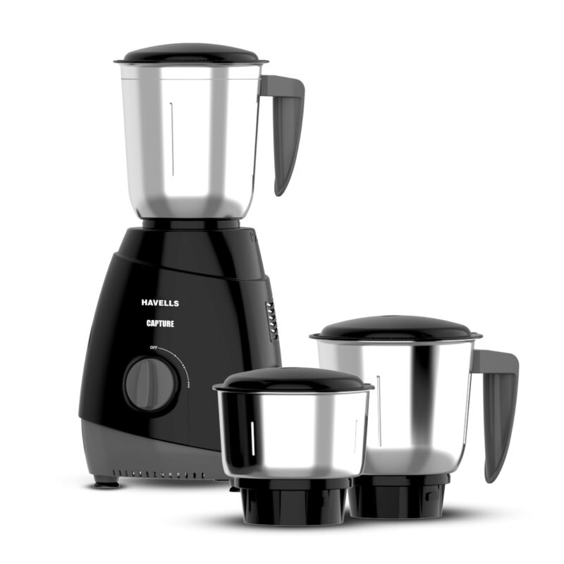 Havells Capture 500 Watts 3 Jar Mixer Grinder, High Speed 21000 Rpm Motor, Rust Resistant 304 Ss Blades,1.5 Ltr Bigger Size Blending Jar, 1 Year Manufacturer Warranty, Black