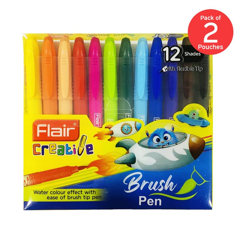 Flair Creative Brush Pens, Fine Tip, 12 Multicolour Shades, Pack Of 2