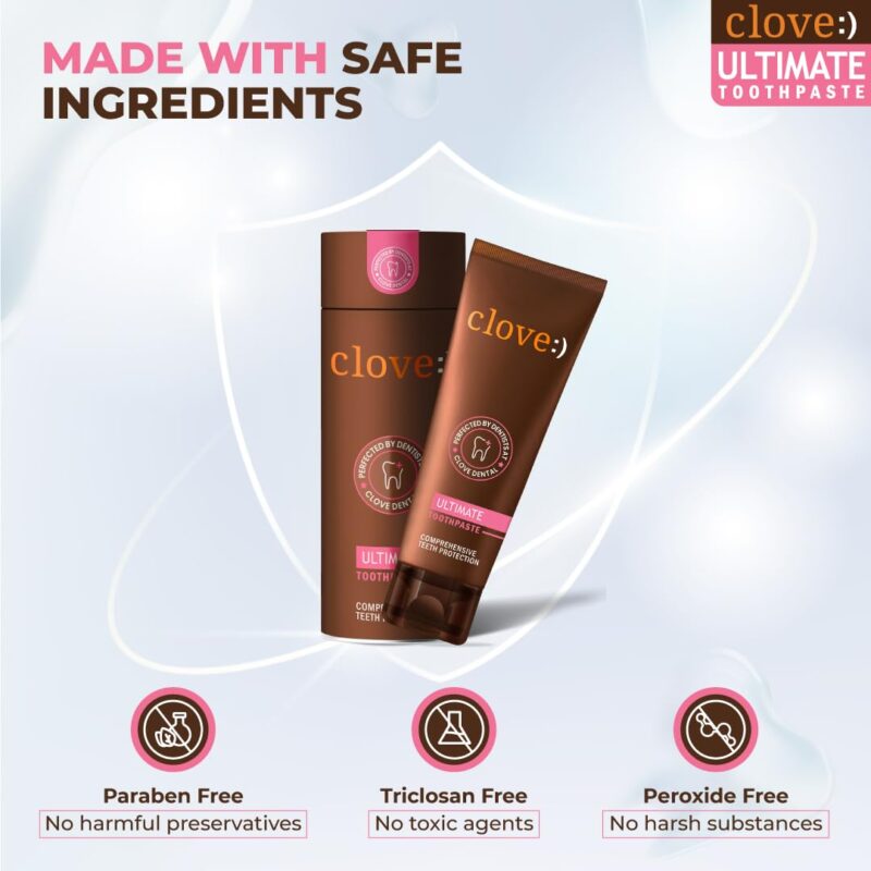 Clove Ultimate Toothpaste | Active Freshness | Cavity Prevention | Teeth Whitening | Healthy Gums & Oral Care | Triclosan Free | Paraben Free | Peroxide free | Mint | Pack of 1 (100 gms) - Image 4
