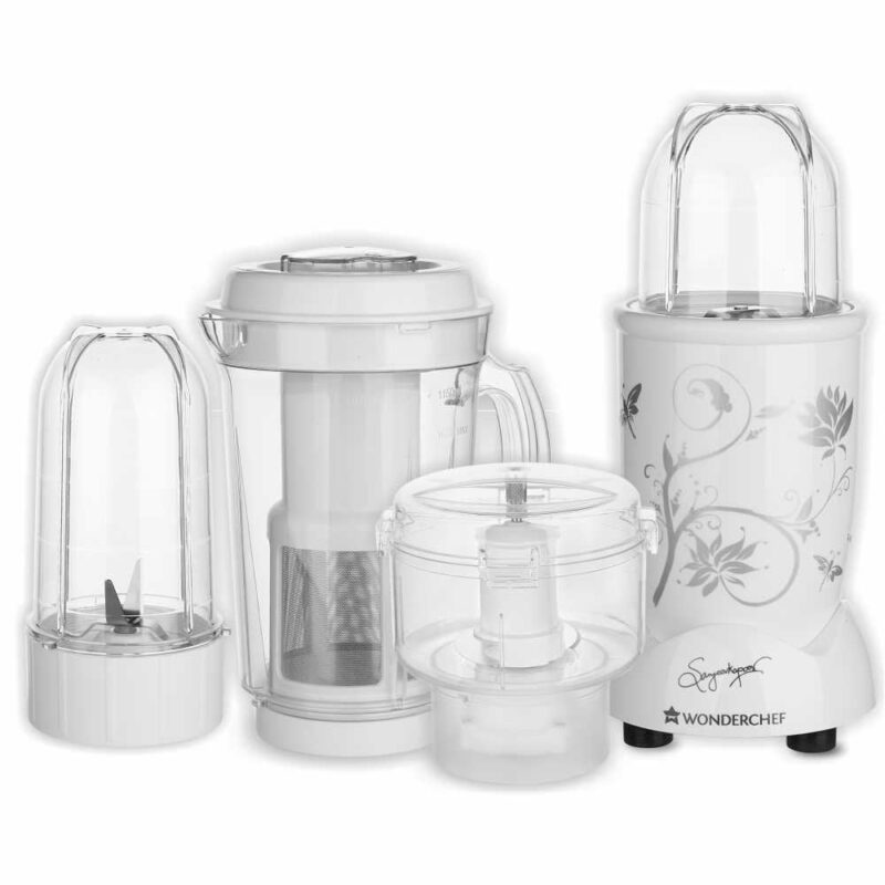 Wonderchef Nutri-Blend Juicer, Mixer, Grinder & Chopper|400W 100% Full Copper Motor|Complete Kitchen Machine|4 Unbreakable Jars|2 Years Warranty|Recipe Book by Chef Sanjeev Kapoor|White