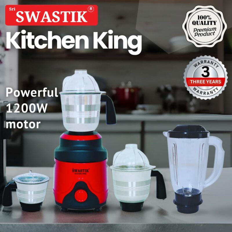 Sri Swastik Kitchen King 1200W Mixer Grinder with 4 Jars | Silent Operation |Heavy-Duty 1200W Copper Motor | Overload Protection - Image 5