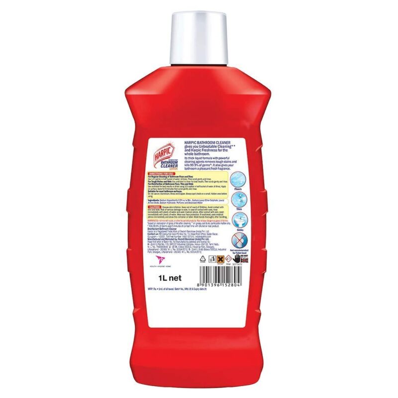 Harpic Bathroom Cleaner Liquid, Lemon - 1 Litre | New Thicker Bathroom Floor Cleaner | Red Harpic Bottle - Image 5