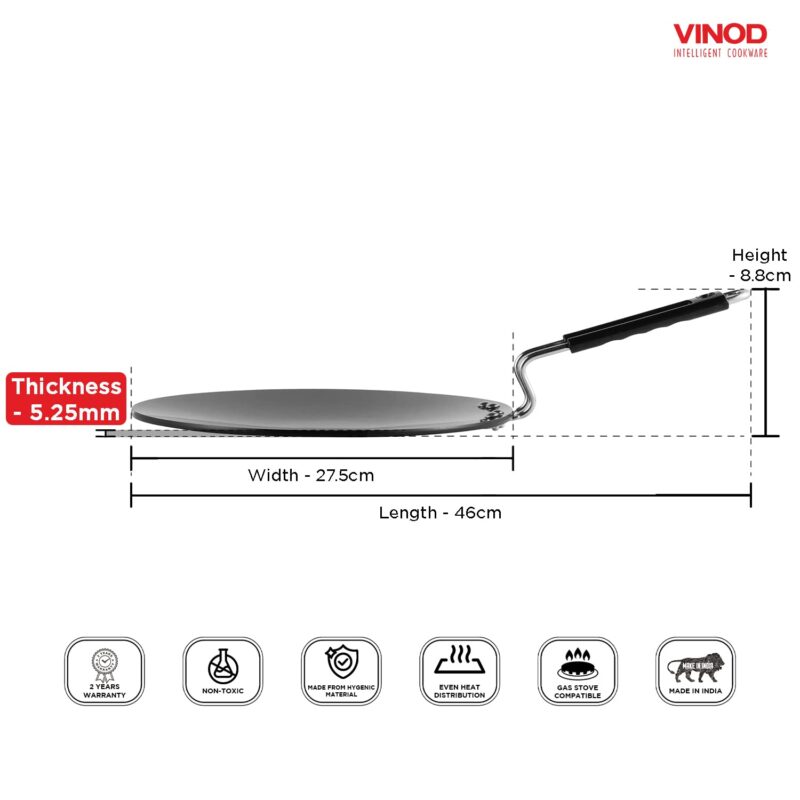Vinod Black Pearl Hard Anodised Tawa - 28 cm | 5.25mm Thickness | Metal Spoon Friendly | Riveted Sturdy Handle | Long Lasting Roti, Paratha Tawa | 2 Year Warranty | Toxin Free - Image 7