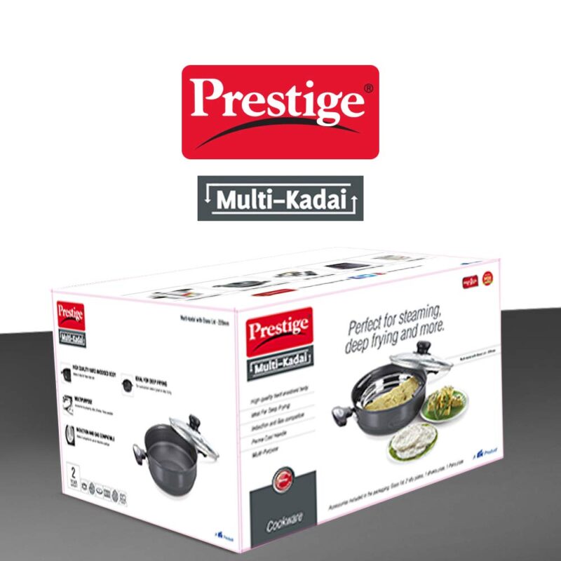 Prestige Hard Anodised Multi Kadhai | 28 cm | Black | Induction Base | Multi-Purpose Accesories - Idli Stand, Dhokla Stand and Steamer | Round Bottom | Durable Handles - Image 3