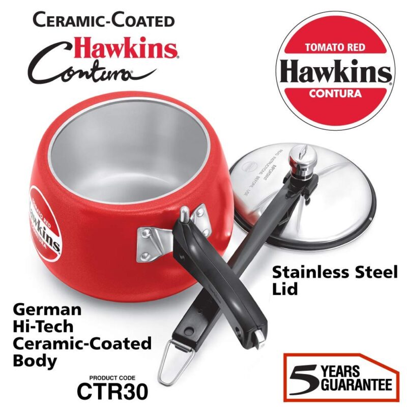 Hawkins 3 Litre Contura Pressure Cooker, Ceramic Coated Handi Inner Lid Cooker, Tomato Red (CTR30) - Image 8