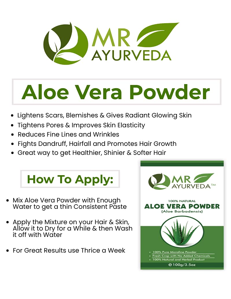 MR Ayurveda Aloe Vera Powder | Aloe Vera Powder Organic | Aloe Vera Powder for Face | Aloe Vera Powder for Skin | Aloe Vera Powder for Hair | No Added Chemicals - Set of 2 (200 Grams) - Image 3