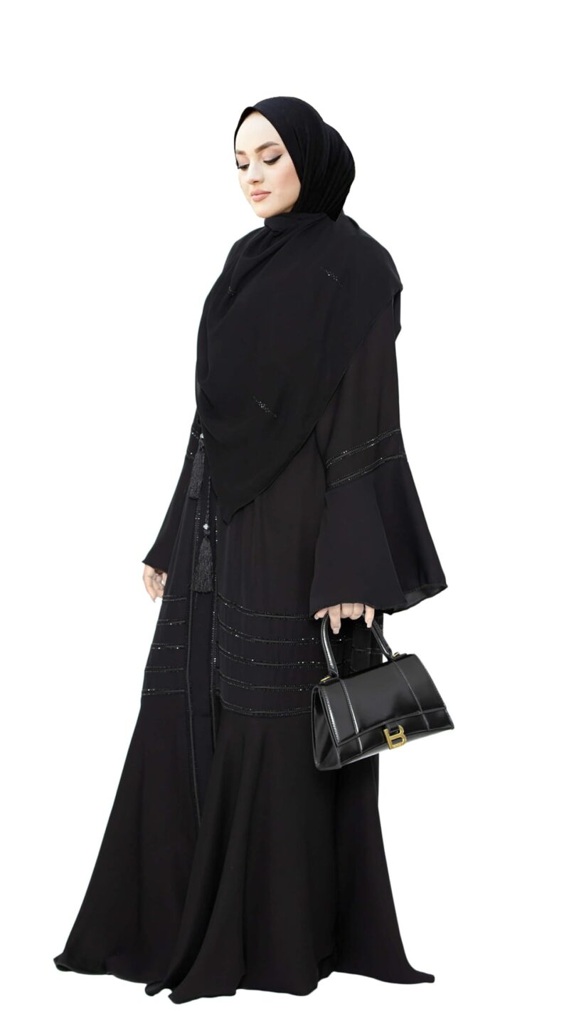 BURAQUE DESIGNER Nida fabric Free Size Muslim Burqa/Abaya & Burkha Dress for Muslim women and Girl's (P03-Black Stone-Burkha)