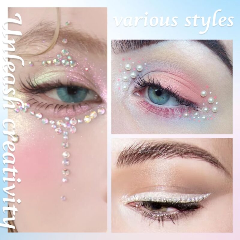MAYCREATE® Face Rhinestones for Makeup, 1013pcs Self Adhesive Face Gems Jewels Kit, Pearls Rhinestone Stickers, Raindrop Heart Face Crystal Stone with Tweezer for DIY Crafts (Assorted Sizes & Shapes) - Image 6