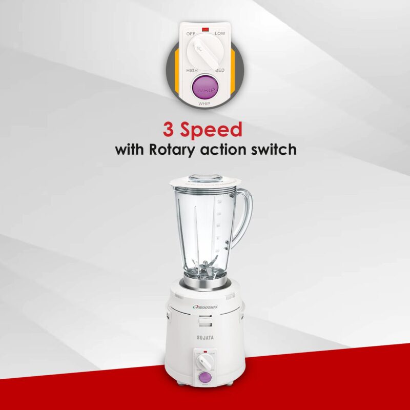 Sujata Polycarbonate Frootmix 900 Watts Smart Mixer Blender | 22000 Rotations Per Min | 90 Minutes Continuous Running | Versatile Jar 1750 Ml, White - Image 3