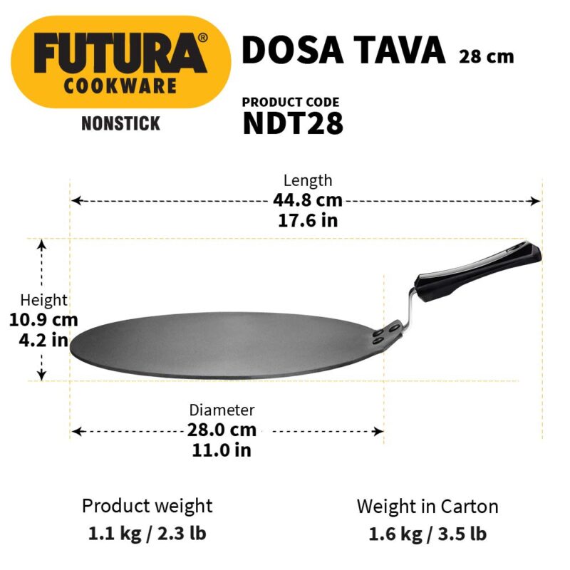 Hawkins Futura 28 cm Dosa Tava, Non Stick Dosa Tawa, Small Dosa Tawa (NDT28) (Black) - Image 6