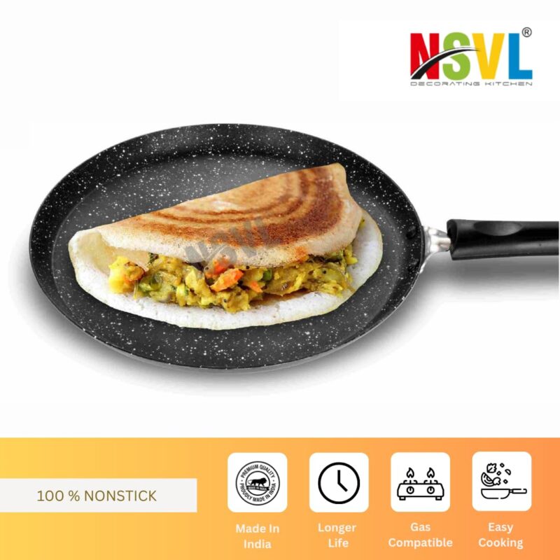Nsvl Aluminium Non-Stick Dosa Tawa with Handle| Granite Finish | Pfoa Free | High Temperature Resistant Exterior Coating | 25 Cm | Black (DOSA TAWA Premium) - Image 2