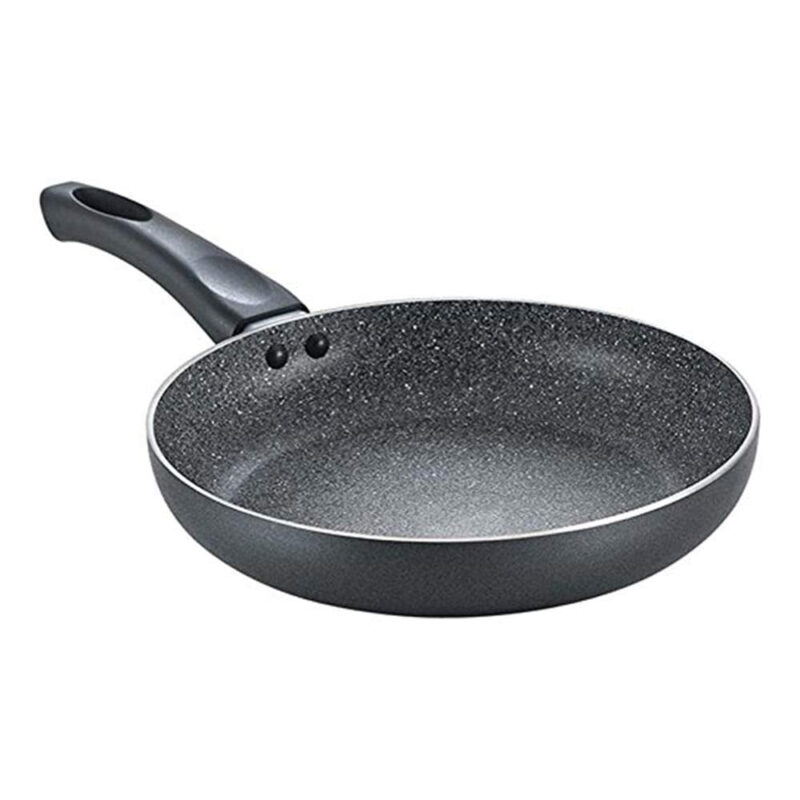 Prestige Omega Deluxe Granite Non-Stick Round Base Fry Pan, 28cm - 3L |Metal Spoon Friendly |Aluminium|Durable Granite Finish|Black