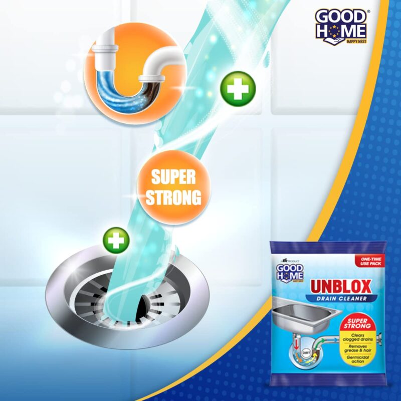 Good Home Unblox Drain Cleaner Effective Sink Cleaner, Drain Blockage Remover, Drain Pipe Cleaner(Pack of 8) - Image 4