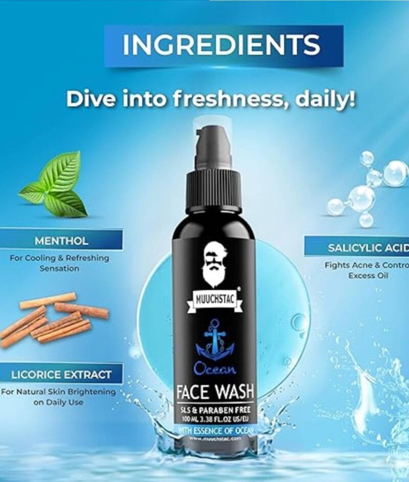 Muuchstac Ocean Face Wash for Men | Fight Acne & Pimples, Brighten Skin, Clears Dirt, Oil Control, Refreshing Feel - Multi-Action Formula (100 ml) - Image 4