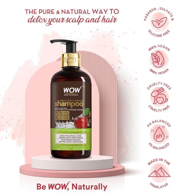 WOW Skin Science Apple Cider Vinegar Shampoo with DHT Blockers | Gentle & Natural Detox Formula that Helps Remove Buildup | For Men & Women 300ml - Image 3