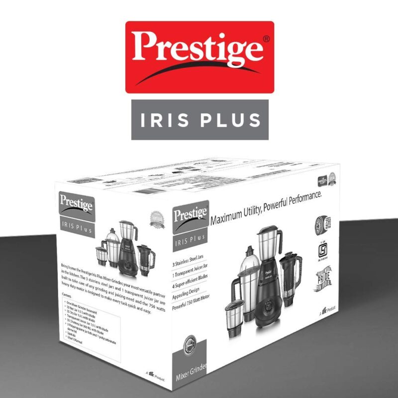 Prestige IRIS Plus 750 watt mixer grinder & Electric Kettle PKOSS - 1500watts, Steel (1.5Ltr), Black - Image 5