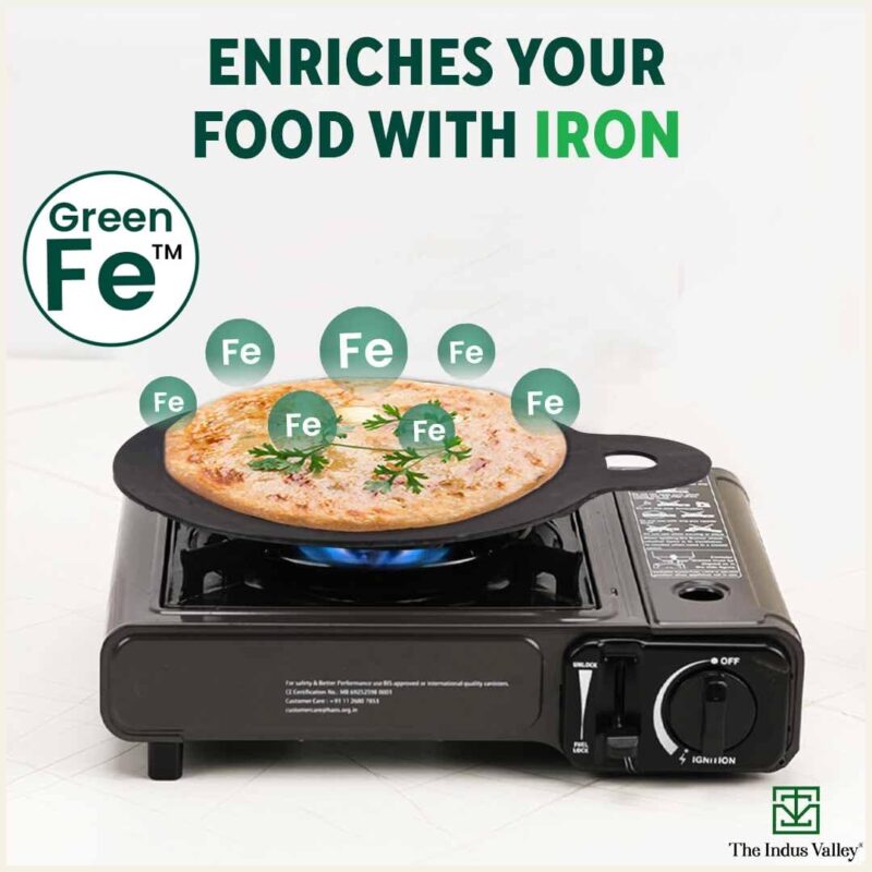 The Indus Valley Pre-Seasoned Iron Tawa with Wooden Spatula & Flip for Dosa/Chapathi | 28cm/11 inch, 1.5kg | Gas Compatible | 100% Pure & Toxin-Free, No Chemical Coating - Image 7