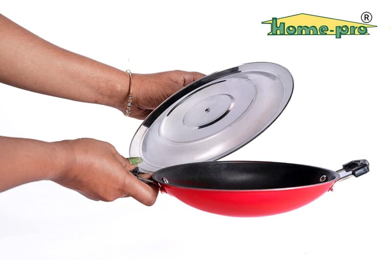 Home-pro Non-Stick Aluminium Appachetty with Steel Lid, Deep Round Bottom Appachatti, Appachatty with Steel Lid, Residue Free, Red - Image 6