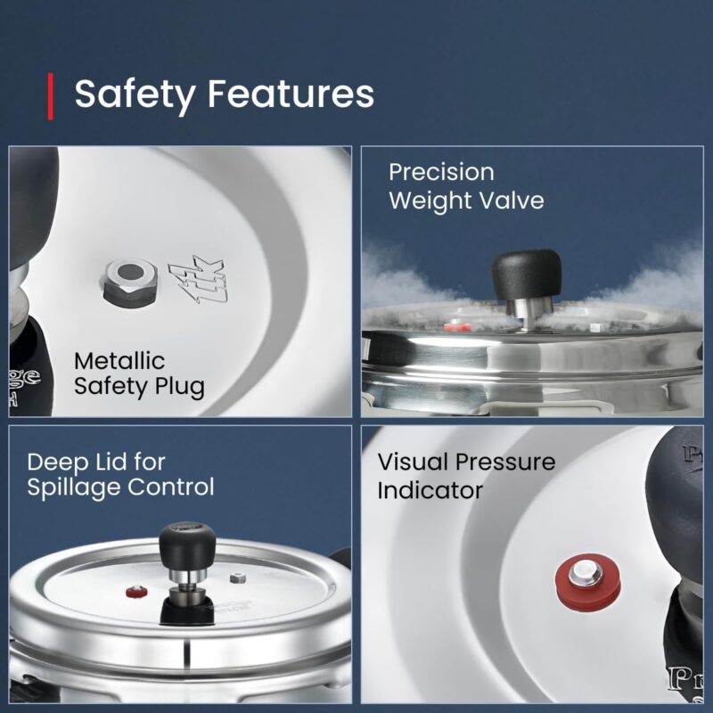Prestige 5L Deluxe Alpha Svachh stainless steel Pressure Cooker|Outer lid|Ideal for 5-7 persons|Deep lid for spillage control|Gas & induction compatible|Silver - Image 4