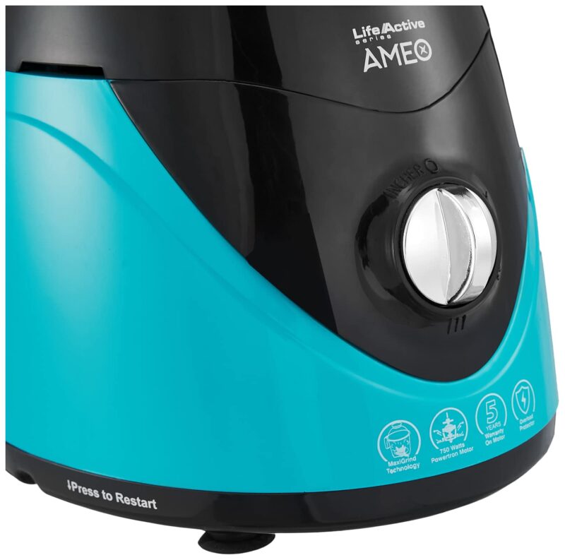 Crompton Ameo 750-Watt Mixer Grinder with MaxiGrind and Motor Vent-X Technology (3 Stainless Steel Jars, Black & Green) - Image 6