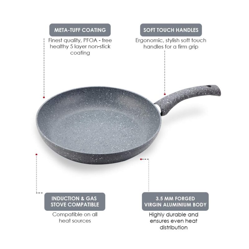 Wonderchef Granite 24 cm Non-Stick Fry Pan | 1.8 L | Grey | 5 Layer PFOA Free Non-Stick Coating | Compatible with Hot Plate, Hobs, Gas Stove, Ceramic Plate and Induction cooktop | 2 Years Warranty - Image 6