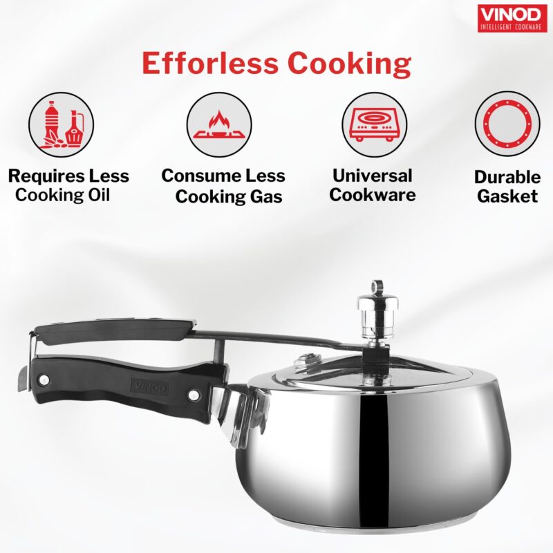 Vinod Europa Stainless Steel Inner Lid Pressure Cooker - 3 Litre | Handi Shape | Sandwich Bottom Cooker | Induction and Gas Base | ISI and CE certified - 2 Years Warranty - Image 8