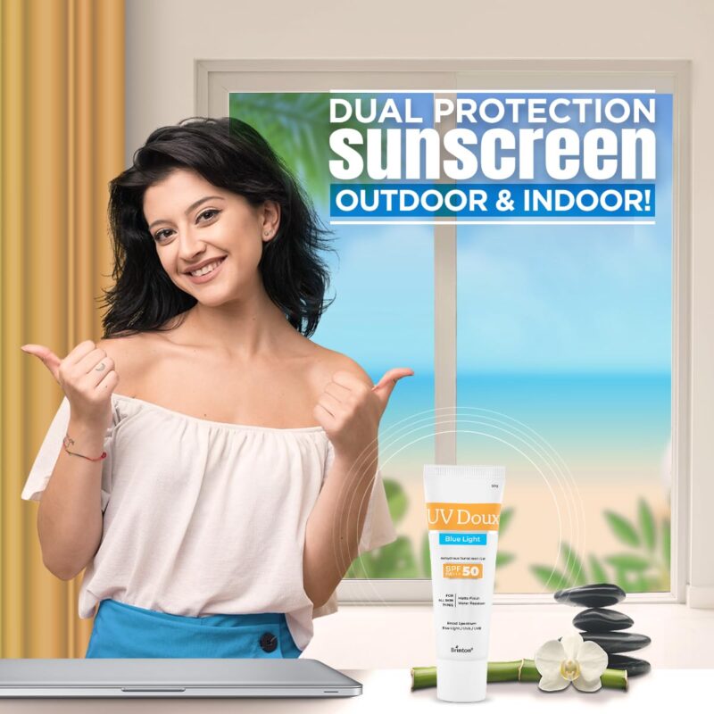 Brinton UV Doux Blue Light Sunscreen Protection Gel SPF 50 PA+++ UVA/UVB for Men & Women | Matte Finish & Water Resistant | For All Skin Types, 50g - Image 5