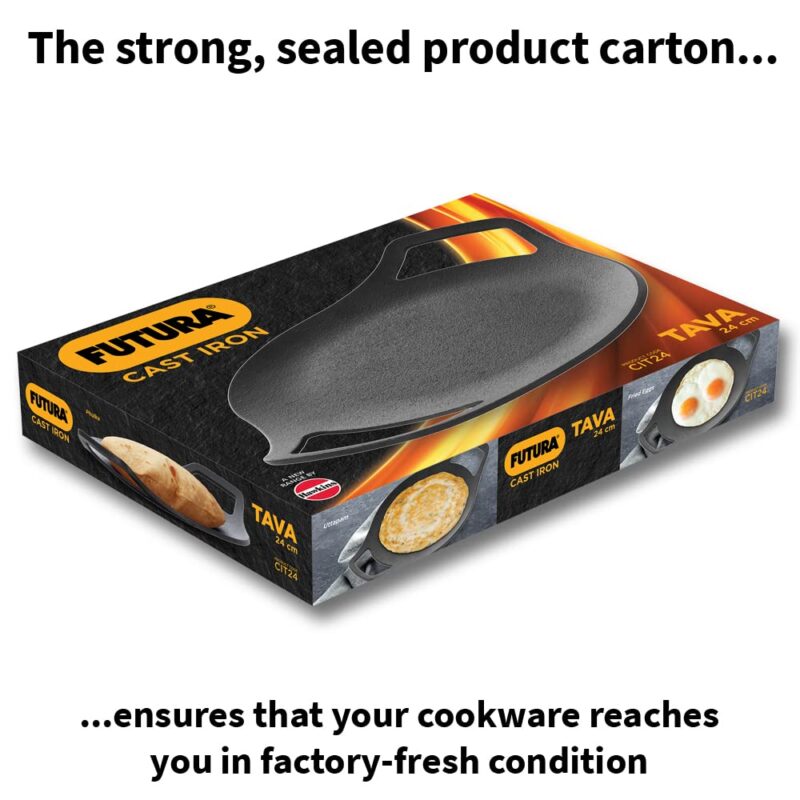 Hawkins Futura 24 cm Cast Iron Tava, Cast Iron Tawa for Roti, Cast Iron Cookware for Kitchen, Black (CIT24) - Image 3