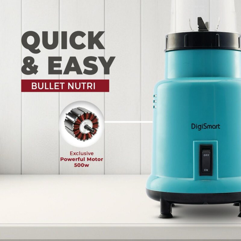 DIGISMART Nutri Mixer Grinder With 2 Jar | 500 Watt | Long Lasting Shock Proof Abs Body | Heavy Duty Motor Multi Purpose Blade Come With 1 Years Warranty (Blue) - Image 3