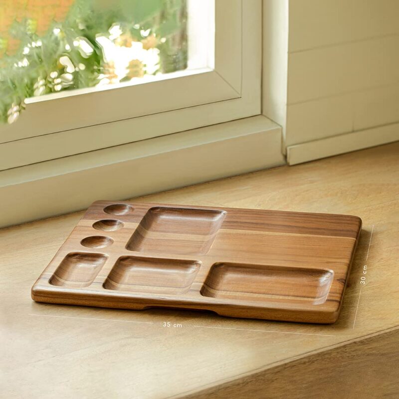 Ellementry Sous Chef Multi Utility Platter | Serving Platter with Wooden Board for Serving Sweets, Cookies, Dry Fruits, Snacks at Home | Chopping Cutting Board for Kitchen Vegetables, Fruits & Cheese - Image 4