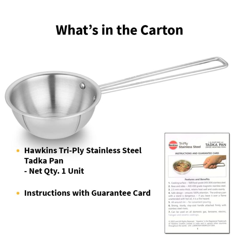 Hawkins 1.5 Cup Tadka Pan, 360 ml Triply Stainless Steel Pan, Induction Pan, Silver (STP15) - Image 2