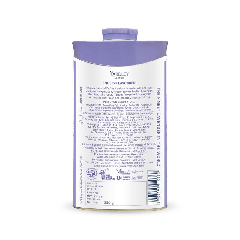 4x Yardley London English Lavender Perfumed Talc| Fragrant Beauty Talc for Women| Smooth texture | 250g - Pack of 4 - Image 5