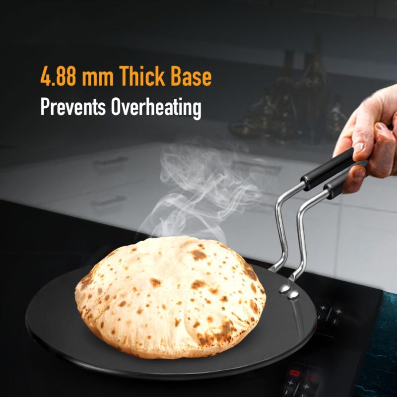 KENT Hard Anodised Roti Tawa 25 CM | Non Reactive, Non Toxic, & Non staining Food Grade Surface | 4.88 mm Thick Base for Uniform Heating | Cool Touch bakelite Handle | Induction Friendly | Black - Image 5