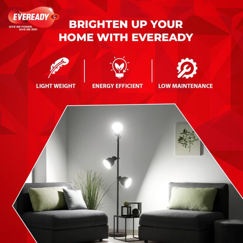 Eveready 7W Led Light Bulb | High Efficiency & Glare-Free Light | Pack Of 12 | With Li-Ion Battery Inside | 7 Hours Battery Backup | Overcharge Protection| Cool Day Light (6500K) - B22D - Image 3