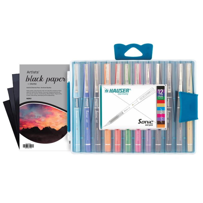 Hauser Sonic 0.5mm Gel Pen With 6X6 Inches Colorissimi Paper Combo Pack