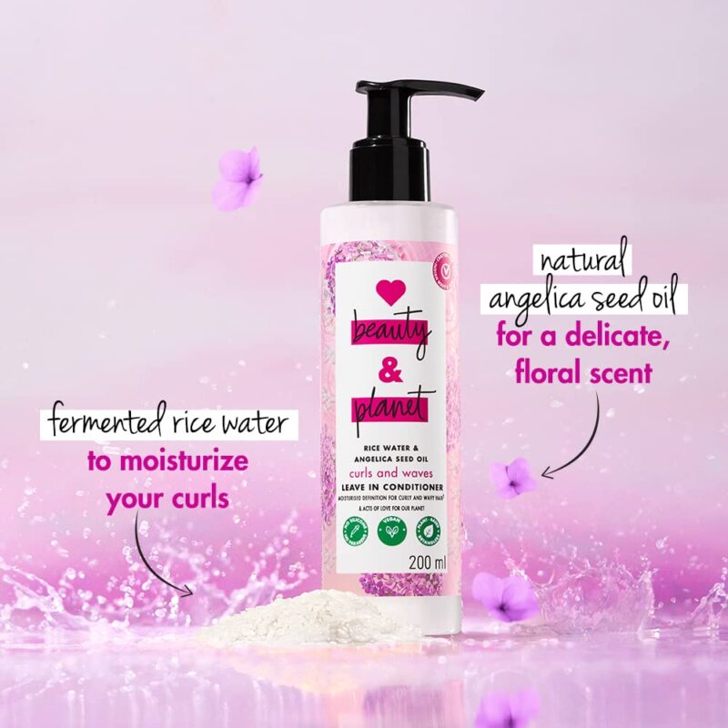 Love Beauty & Planet Love Beauty And Planet Rice Water & Angelica Seed Oil Silicone-Free Curl & Waves Leave-In|| No Parabens|| No Dyes|| Angelica Essential Oil|| Floral, 200Ml, 1 Count - Image 7