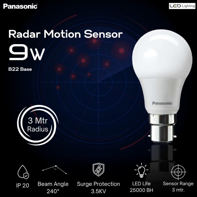 Panasonic 9 Watt Motion Sensor Led B22D Bulb for Home with 3 Mtr Radius Sensor Area,Auto Off After 15 Sec Comes with 30000 Bh Life and 1 Yr Warranty - Image 3