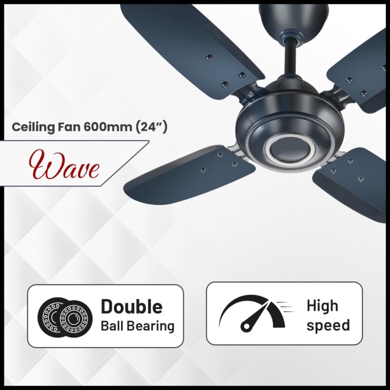 truTRTL Wave Ceiling Fan | 600 mm (24 inch) | High-Speed Ceiling Fan for Home | 2 Year Warranty | Energy Saving Ceiling Fan | Durable & Stylish | Metallic Blue - Image 3