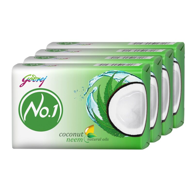 Godrej No.1 Bathing Soap Coconut & Neem Soap Grade 1 Soap & Long-Lasting Fragrance, Combo Pack Of Pack Of 4 (150G Each) - Image 2