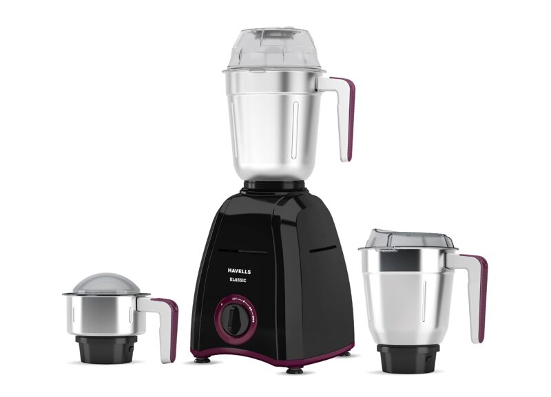 Havells KLASSIC 750W 3 Jar Mixer Grinder, 304 Rust Resistant SS Blades |Bigger Size Jars with break Resistant polycarbonate Transparent Lids with Hands free Twist & Lock Mechanism (Black)