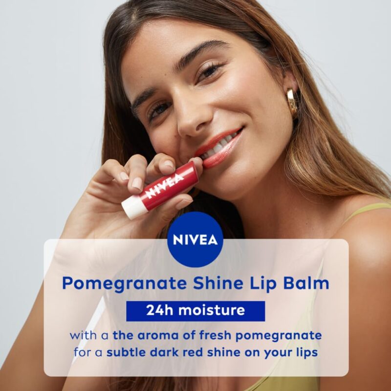 NIVEA Shine Caring Lip Balm, Pomegranate, 4.8G, Red - Image 8