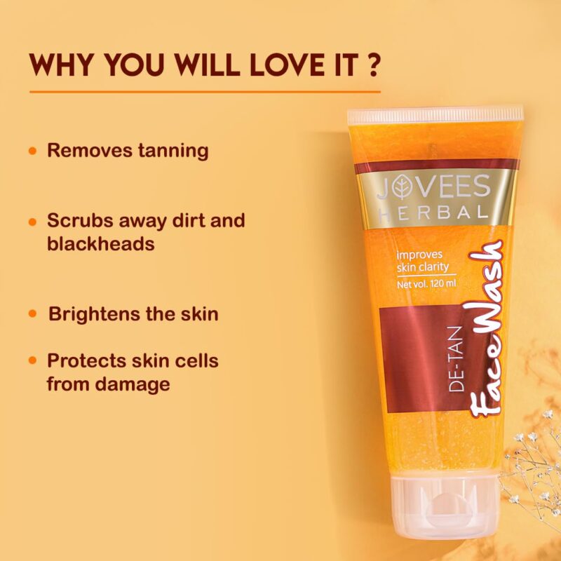 Jovees Herbal Detan Facewash For Glowing and Clear Skin With Liquorice & bearberry Ext. | Gentle Cleanser For Brighten, Even Tone and Hydrates Skin | Suitable for All Skin Types - 120ml - Image 5