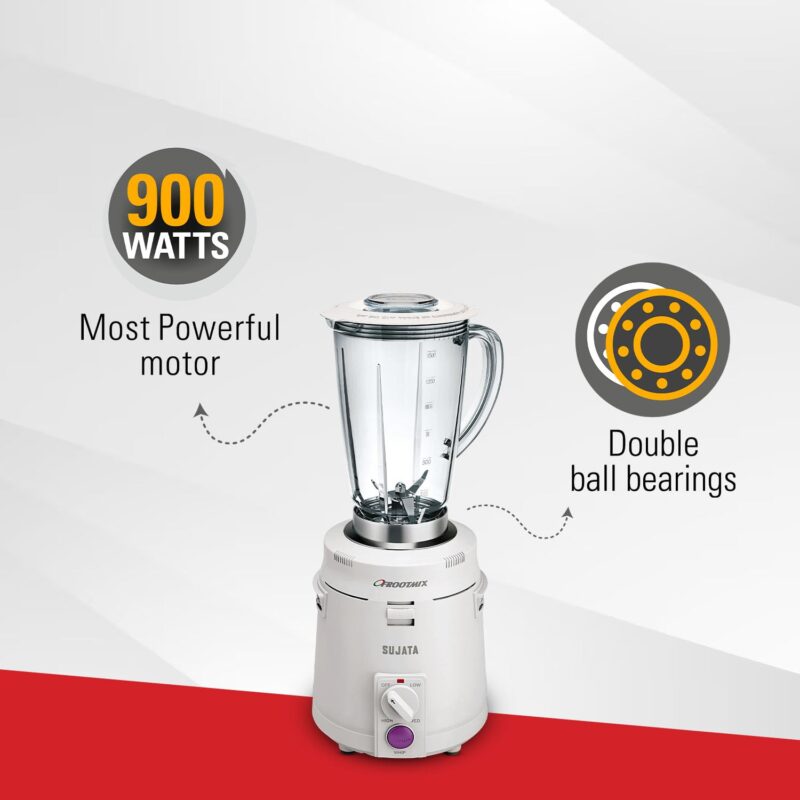 Sujata Polycarbonate Frootmix 900 Watts Smart Mixer Blender | 22000 Rotations Per Min | 90 Minutes Continuous Running | Versatile Jar 1750 Ml, White - Image 7