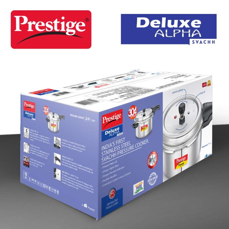 Prestige Svachh Deluxe Alpha 2.0 Litre Stainless Steel Outer Lid Pressure Cookers, Silver, 2 Liter - Image 4
