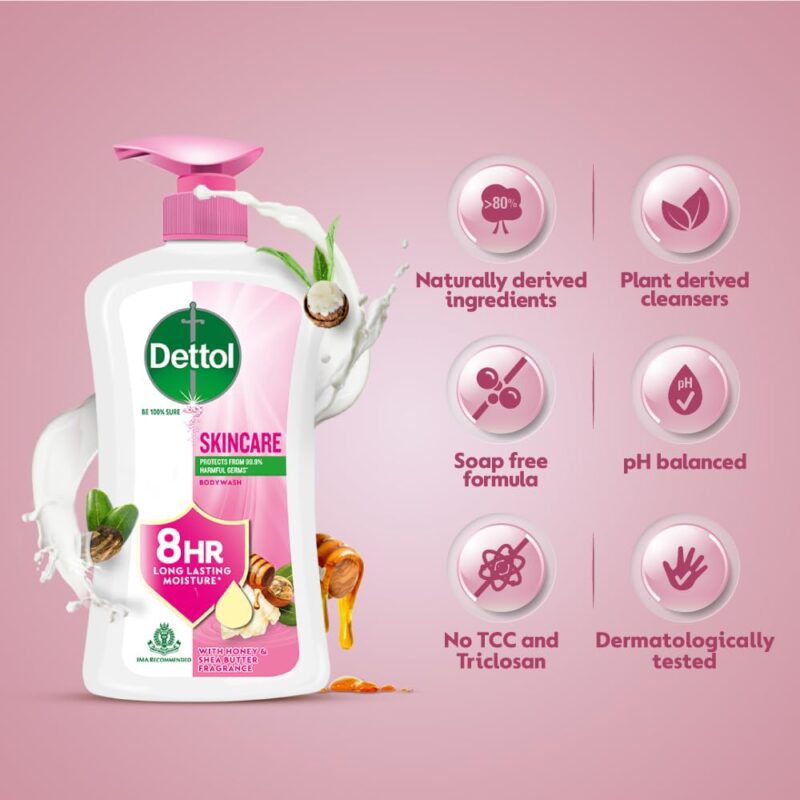 Dettol Body Wash and Shower Gel for Women and Men, Skincare - 500ml each | Soap -Free Bodywash | 8h Moisturization - Image 4